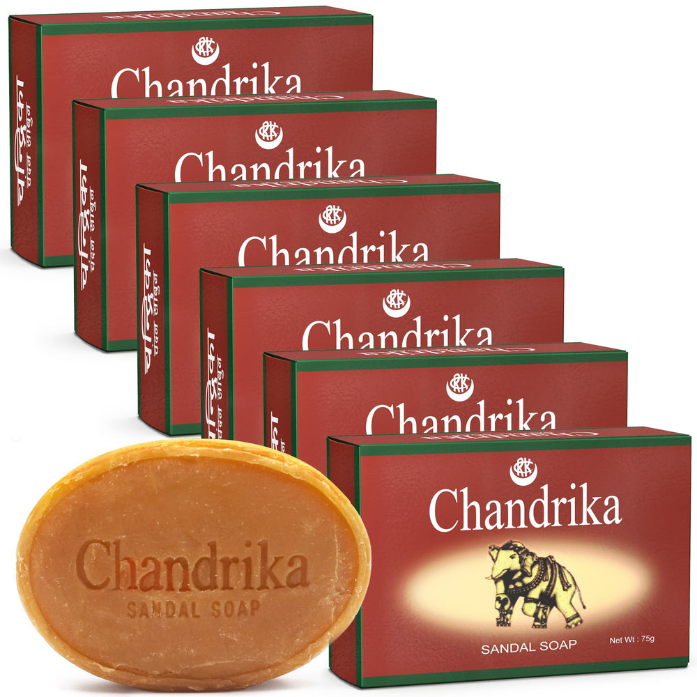 Chandrika Sandal Soap six-pack box for family-friendly daily cleansing.