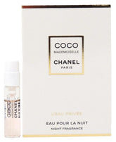 Chanel Coco Mademoiselle L'Eau Privée night spray vial closeup, compact travel option for evening wear.
