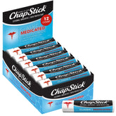 ChapStick bulk medicated lip balm 12-pack front view highlights convenient bulk packaging for on-the-go care.