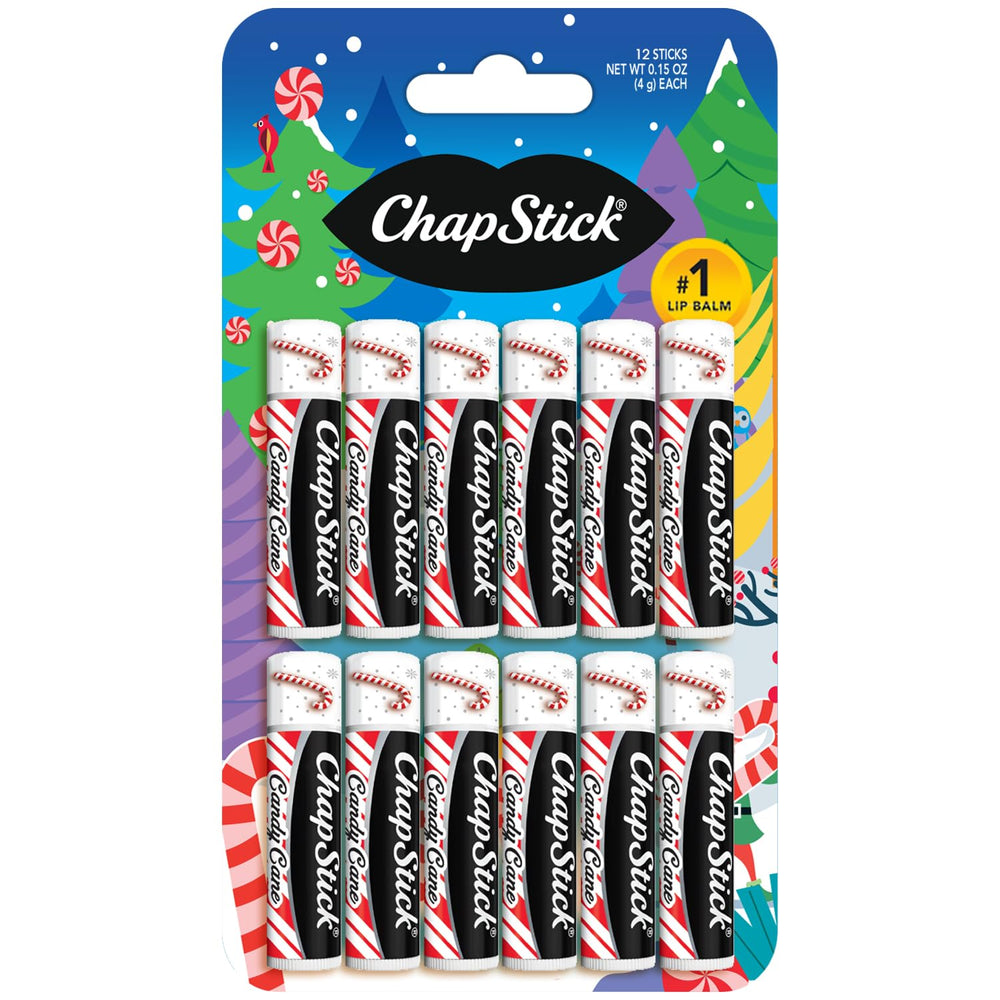 ChapStick Candy Cane bulk-pack tubes ready for on-the-go moisture and minty flavor.