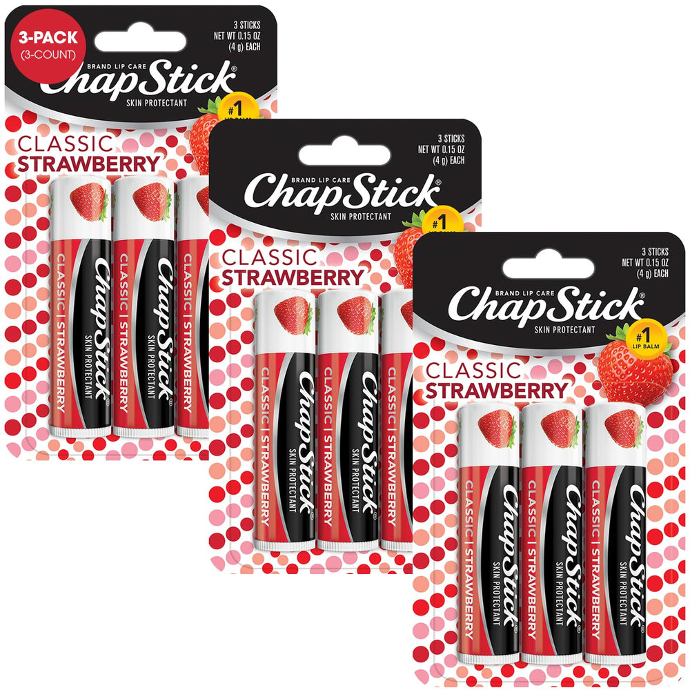 ChapStick Classic Strawberry lip balm tube packaging showing sheer tint and moisture