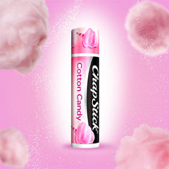 ChapStick Cotton Candy tube close-up showing silky glide for smooth lips.