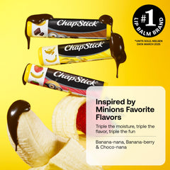 ChapStick Minions banana-nana flavor close-up for on-the-go kids lips.