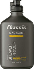 Chassis Shower Primer bottle demonstrating 5-in-1 cooling and anti-chafe skin care