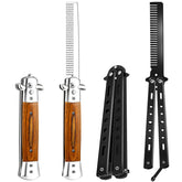 CHENGU wood grain switchblade comb for pocket grooming on the go