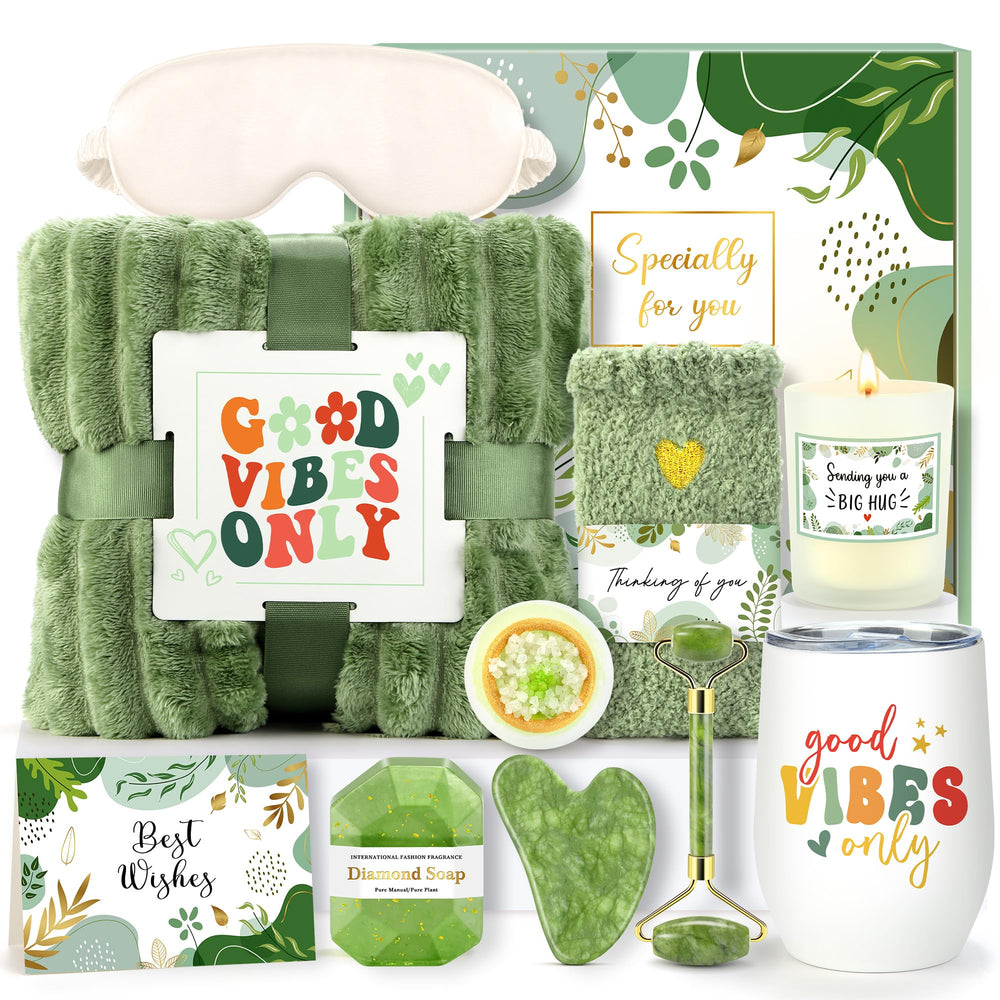 CHESACE plush blanket in green gift basket offers cozy relaxation.