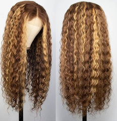 Chesma honey blonde 4/27 ombre wig side view highlights vibrant color and shine.