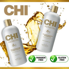 CHI Moisturize It Duo product display shows sulfate-free and paraben-free care in packaging.