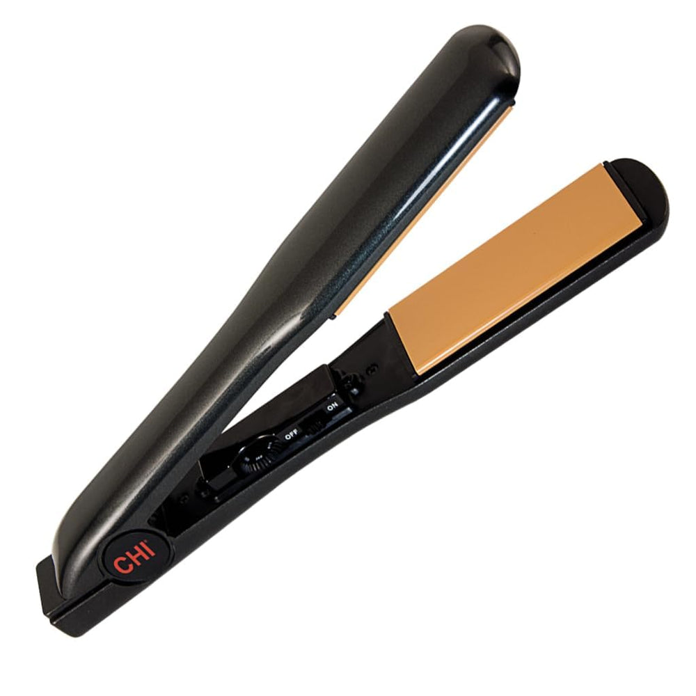 CHI Tourmaline Ceramic Flat Iron in Onyx Black with wide plates for fast straightening and shine