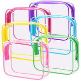 CHICAUP 6-pack clear makeup bags laid out for travel organization and quick access.
