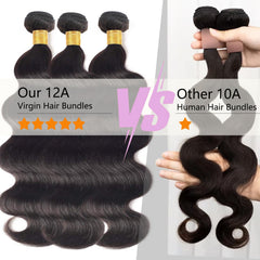 Chikamlty virgin Brazilian hair natural black color; easily bleached or dyed for customization.