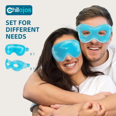 Chillojos 2-Pack cooling eye mask on forehead for soothing after a long day.