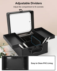 Chomeiu makeup bag with mirror open trays showing organized storage for brushes