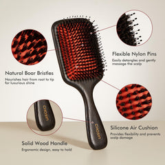 CHOSIN boar bristle brush detangles tangled hair on wide paddle surface