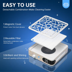 CHRISTINE SHELLY Nail Dust Collector top view emphasizing simple one-button switch