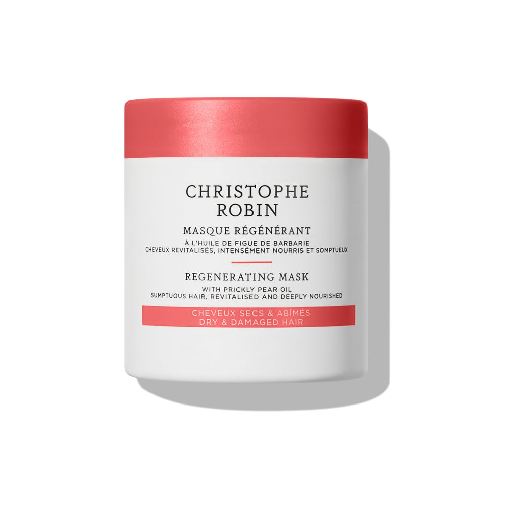 Christophe Robin Regenerating Mask bottle highlights nourishing treatment for dry hair