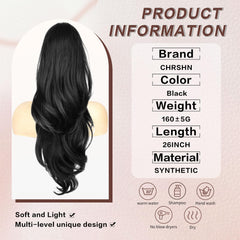 CHRSHN 26inch drawstring ponytail top view demonstrates curvature and multi-layered design.