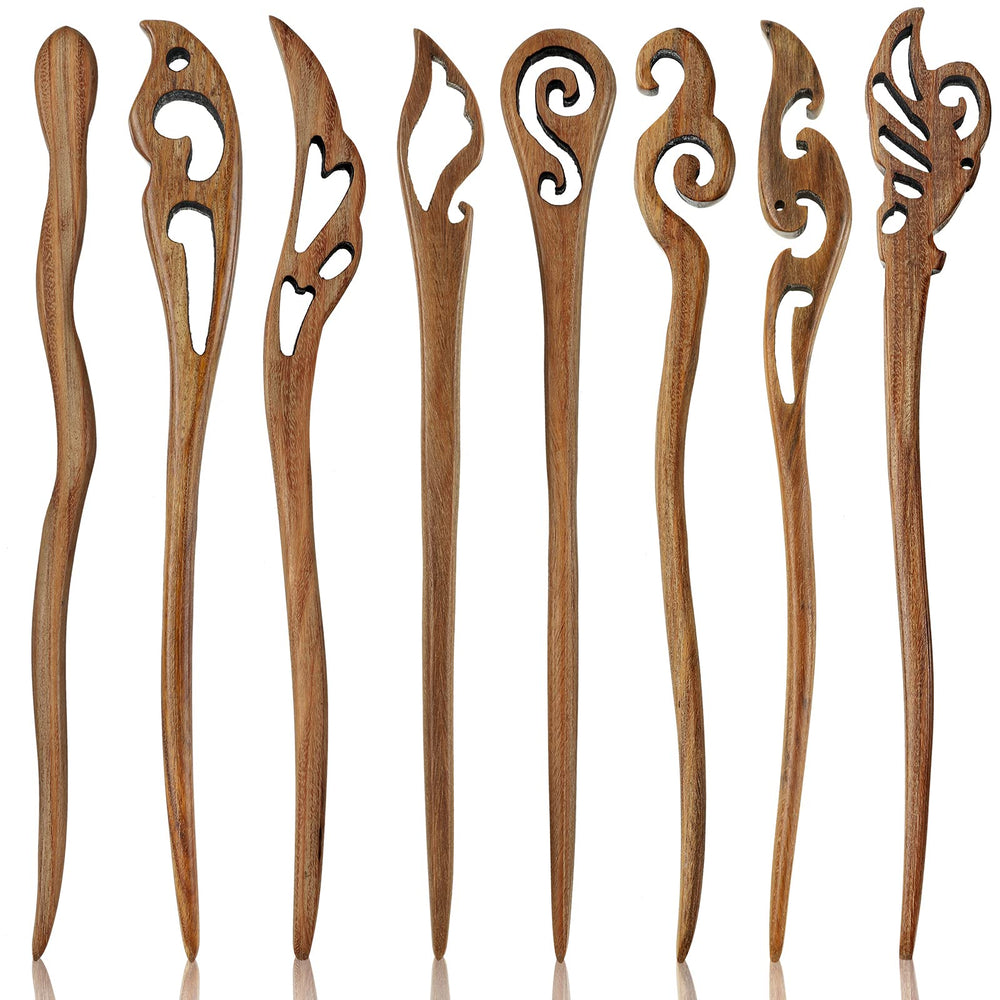 Chuangdi 8-piece wooden hair sticks with retro pattern for secure, elegant buns
