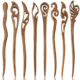 Chuangdi 8-piece wooden hair sticks with retro pattern for secure, elegant buns
