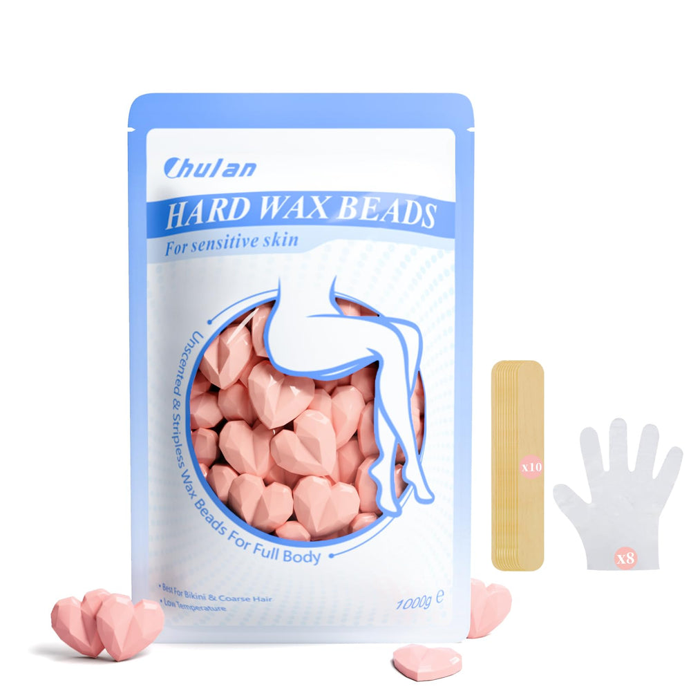 Chulan hard wax beads heart unscented 1000g; gentle at-home waxing for sensitive skin.
