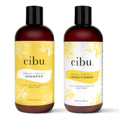 CIBU Repair + Protect Shampoo bottle highlights color-safe formula for color-treated hair.