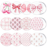 Cinnvoice pink bow pattern compact mirror for on-the-go touch-ups