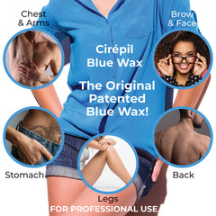 Cirepil Blue wax beads application closeup for gentle, stripless hair removal.