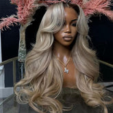 CIYOO Ombre Brown Roots Ash Blonde wig front view with natural parting and fullness