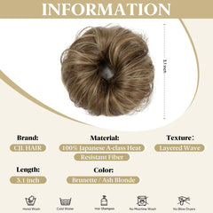CJL HAIR 2PCs small messy bun brunette blends naturally for seamless updo