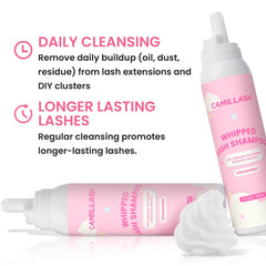 CL CAMILLASH dense-foam closeup shows long-lasting lather for quick lash cleansing
