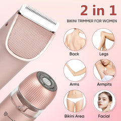 Claities bikini trimmer with hypoallergenic ceramic blade for gentle sensitive-area grooming.