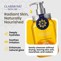 Clarimond Organic Honey Body Wash creates a luxurious, hydrating lather for daily showers
