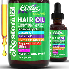 Clean Beauty Rosemary Hair Oil bottle pour for daily growth ritual.