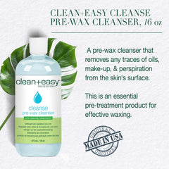 Clean + Easy Pre Wax Cleanser dispenser shown for quick prep and oil removal.