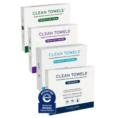 Clean Skin Club Clean Towels XL Holiday Gift Box showcases four towel types for skincare on the go