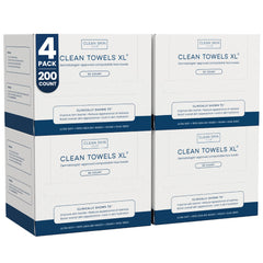 Clean Skin Club Clean Towels XL pack front view shows 200 disposable towels for daily skincare.