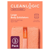 Cleanlogic exfoliating bath scrubber pack in assorted colors for daily exfoliation and smoother skin.