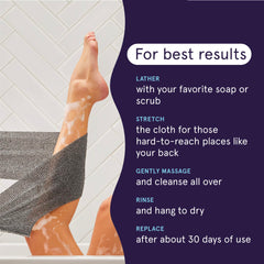 Cleanlogic bath shower exfoliator grip shot emphasizing easy handling during your shower routine.