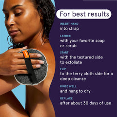 Cleanlogic body scrubber visual of smoothing skin during daily showers