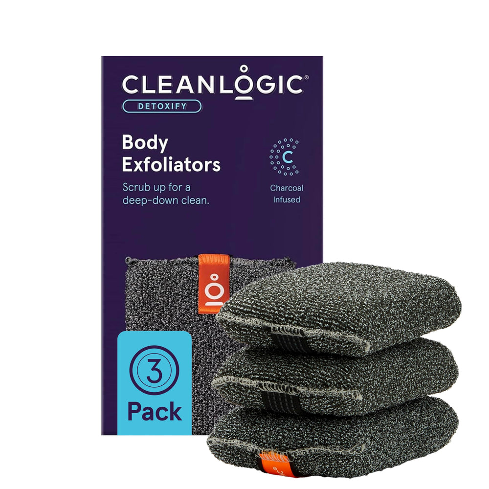 Cleanlogic Detoxify Scrubber front view showcasing reusable charcoal exfoliator for smoother skin.