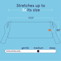 Cleanlogic stretchy exfoliating cloth close-up highlighting flexible texture for comfortable full-body scrubbing.