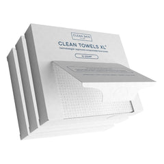 Clean Skin Club Clean Towels XL travel pack outer box showing compact eco travel essential