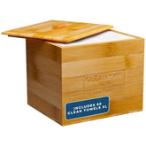CLEAN SKIN CLUB Luxe Bamboo container with removable cover keeps towels neatly organized.
