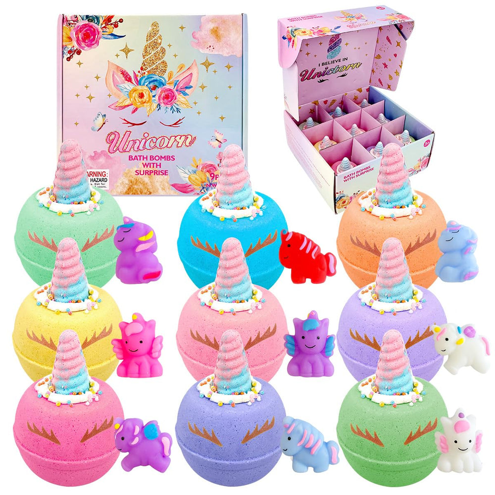 Clear and Fresh unicorn bath bombs packaging highlights kid-friendly design and safe ingredients for bath time.