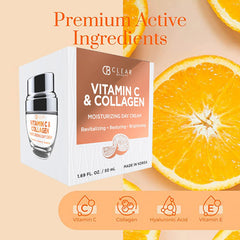 Clear Beauty Vitamin C & Collagen bottle on vanity ready for daily use.