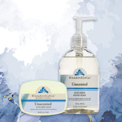 Clearly Natural unscented glycerin bar soap palm-use image shows non-drying, moisturizing cleanse.