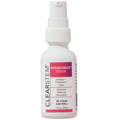 CLEARSTEM BOUNCEBACK bottle closeup showing a lightweight hydration-focused serum.