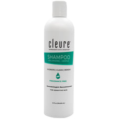 Cleure hypoallergenic volumizing shampoo bottle shows fragrance-free cleansing for sensitive skin