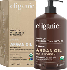 Cliganic Organic Argan Oil bottle with pump for easy skincare application