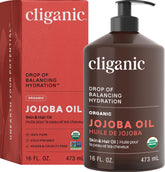 Cliganic Organic Jojoba Oil 16oz bottle front for daily facial hydration.